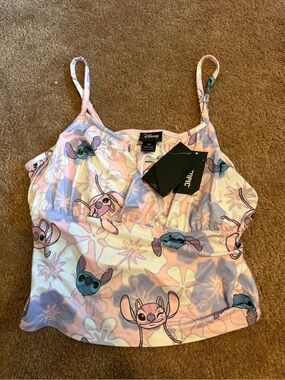 Disney Pastel Pink and Lavender Lilo & Stitch Cami Crop Top